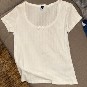Old Navy White Scoop Neck Short Sleeve Top with Bow